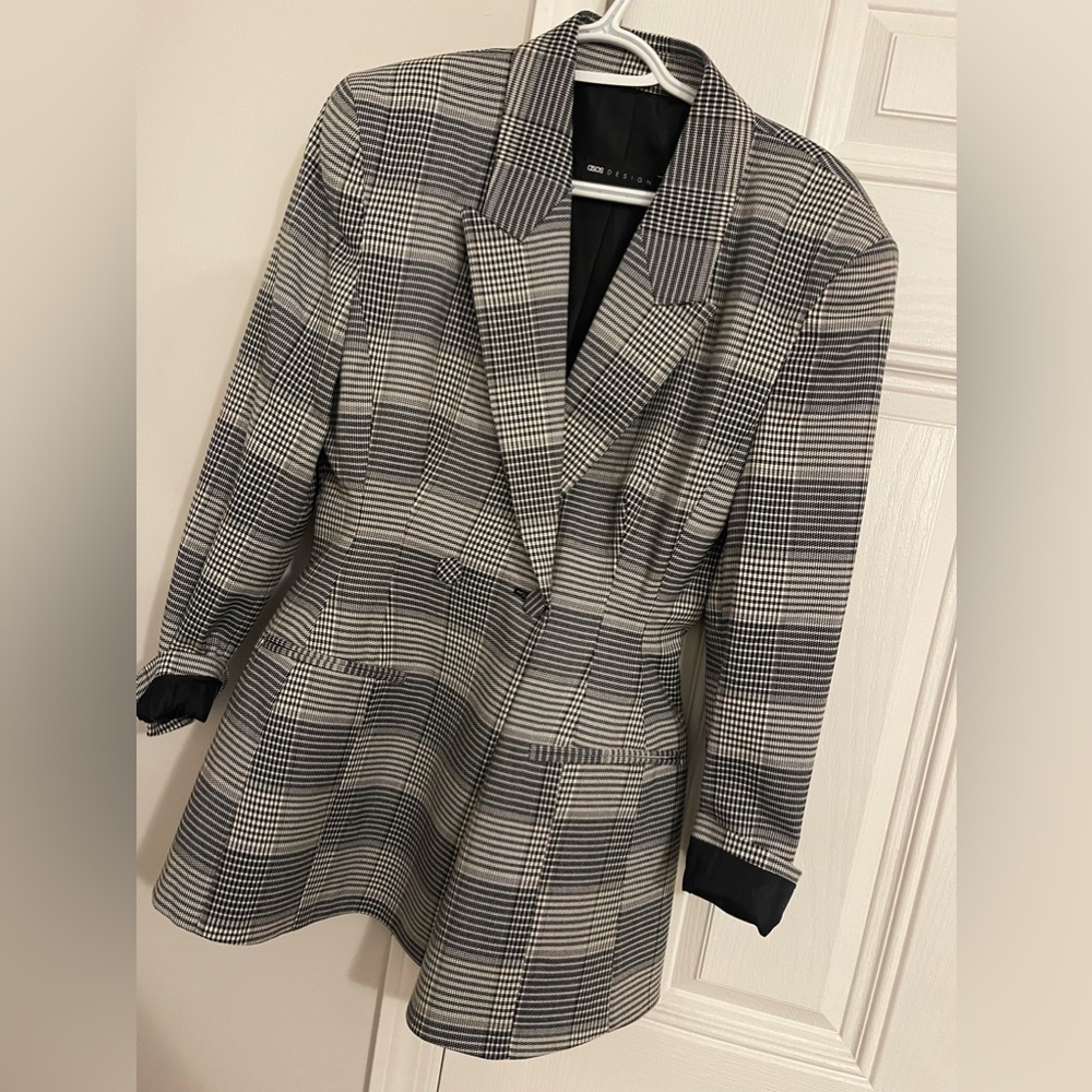 ASOS black & white plaid blazer NWOT